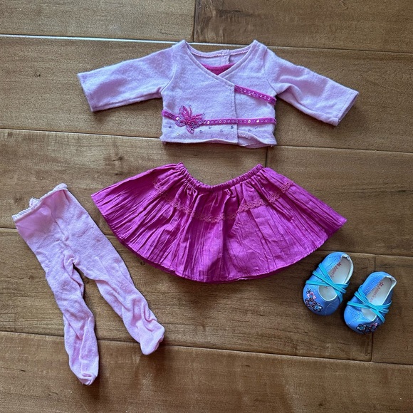 American Girl Doll “Sweet Sequins Party” Outfit with Pink Sweater, Dress, Tights - Picture 2 of 16